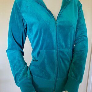 Women's Blue Velour Y2K Zip Up Sweatshirt